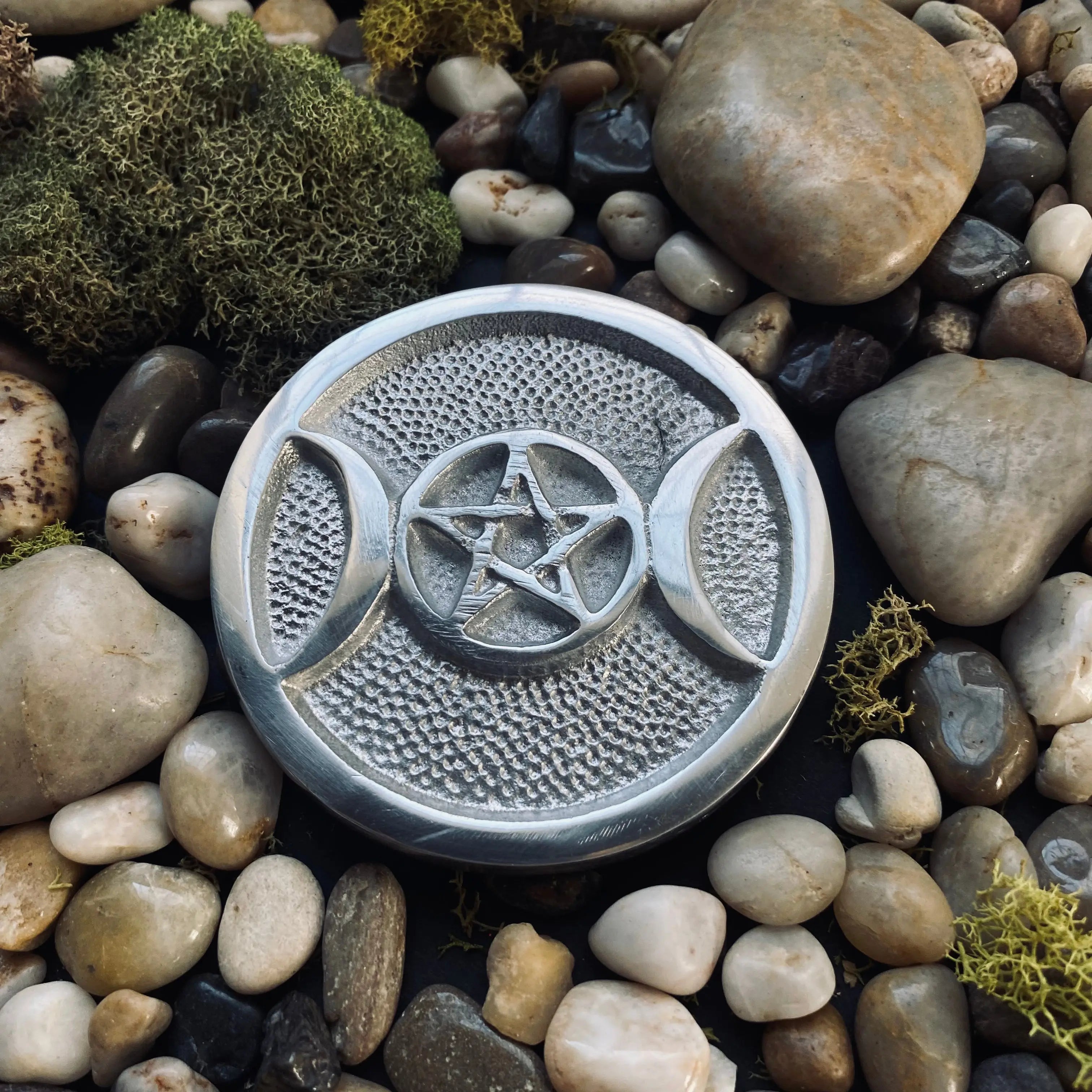 Triple Moon Pentacle Altar Tile, 3 inch