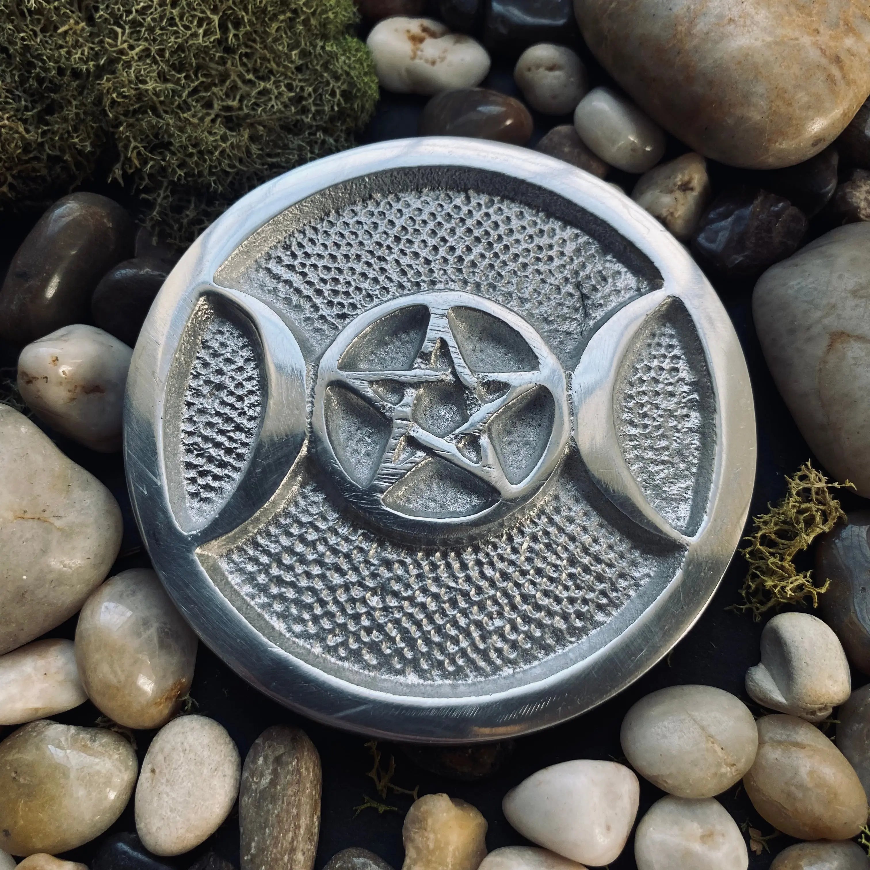 Triple Moon Pentacle Altar Tile, 3 inch