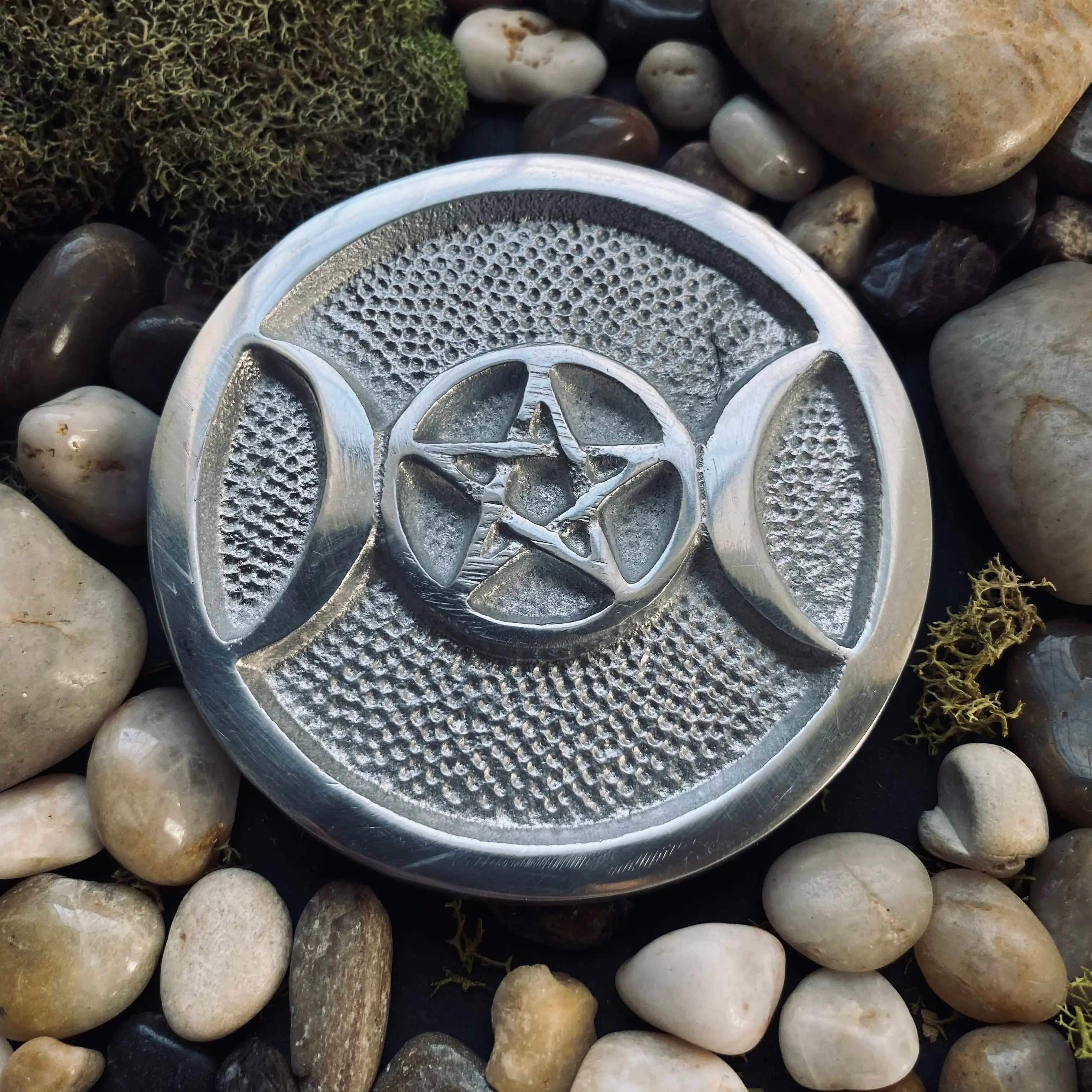 Triple Moon Pentacle Altar Tile, 3 inch