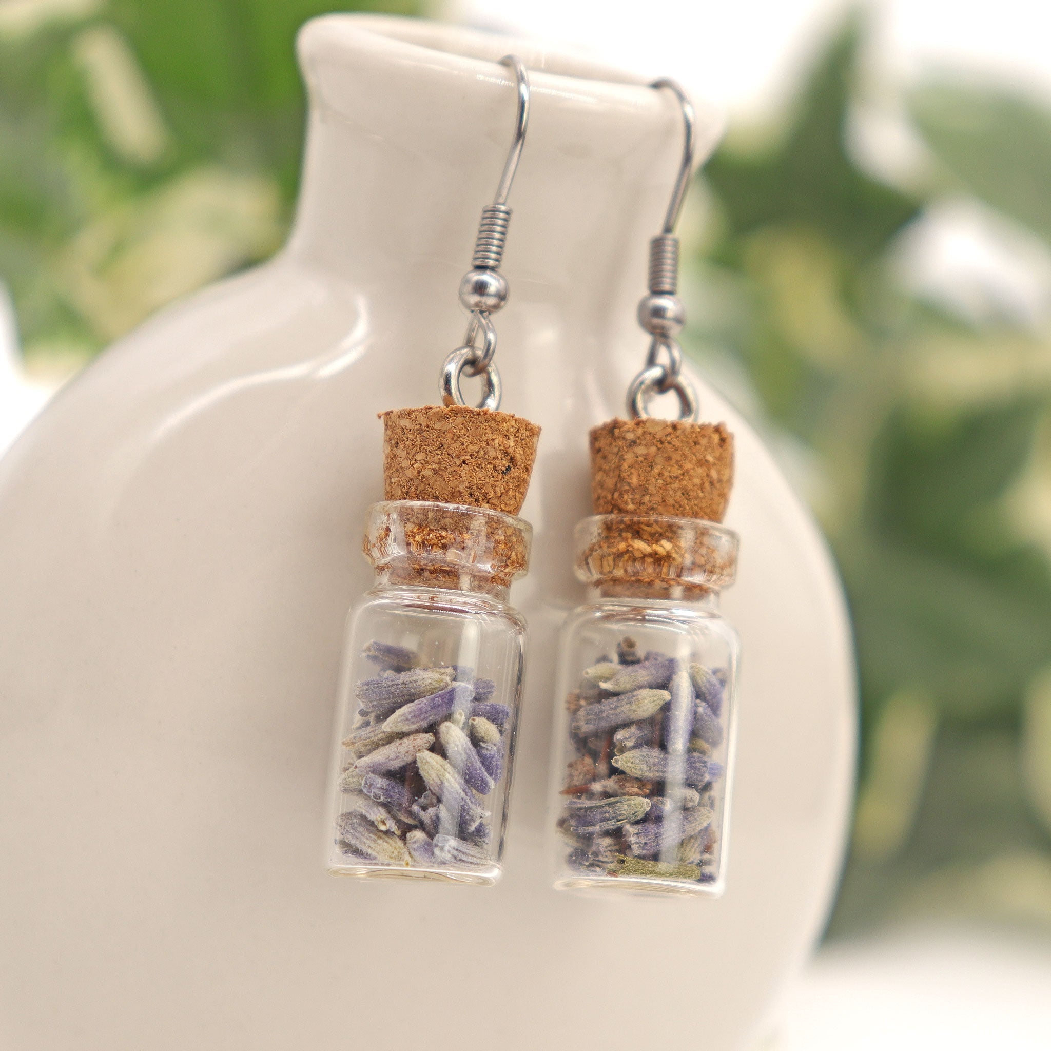 Lavender Herb Bottle Earrings - 13 Moons