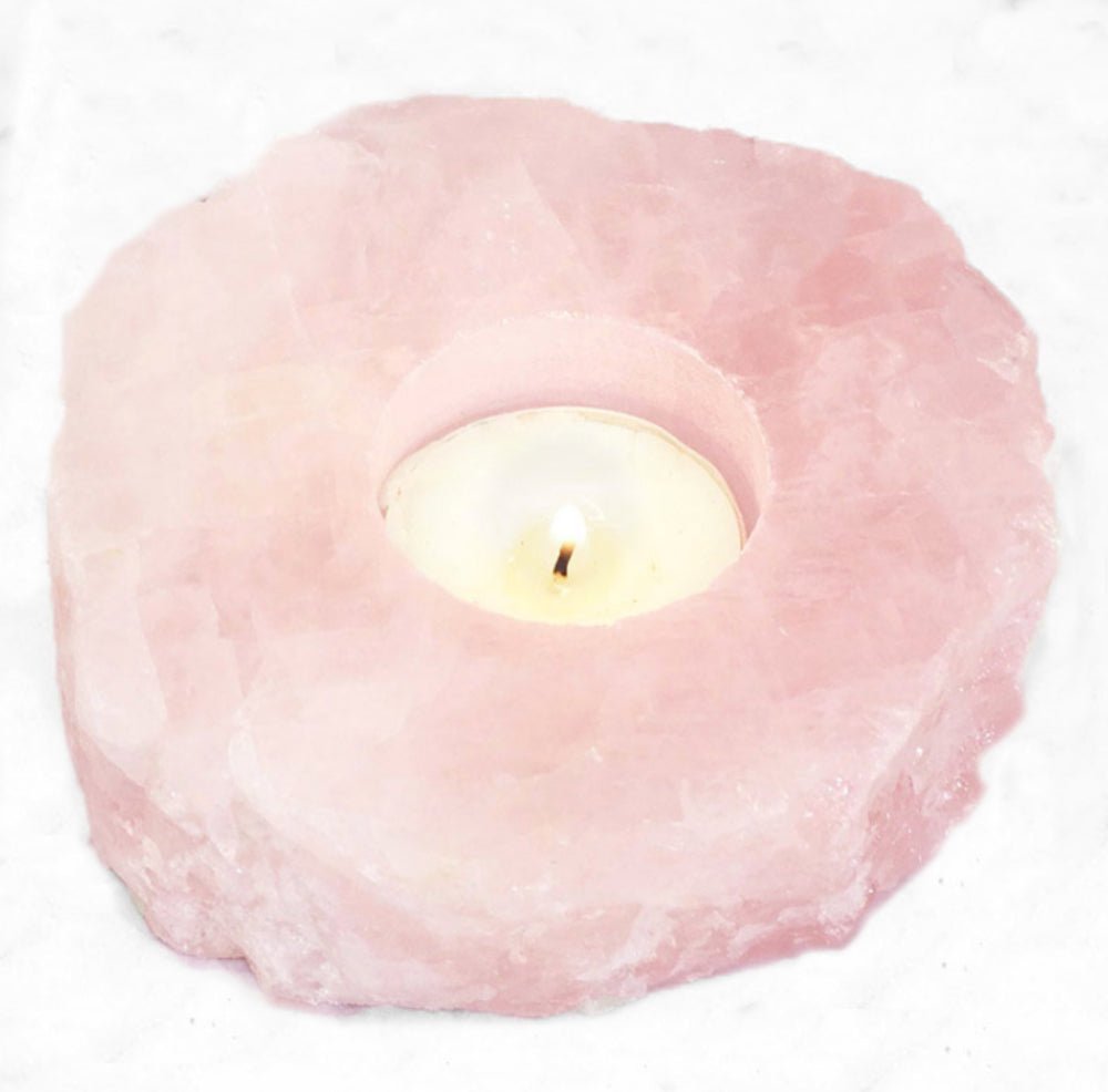 Rose Quartz Candle Holder with Polished Top - 13 Moons