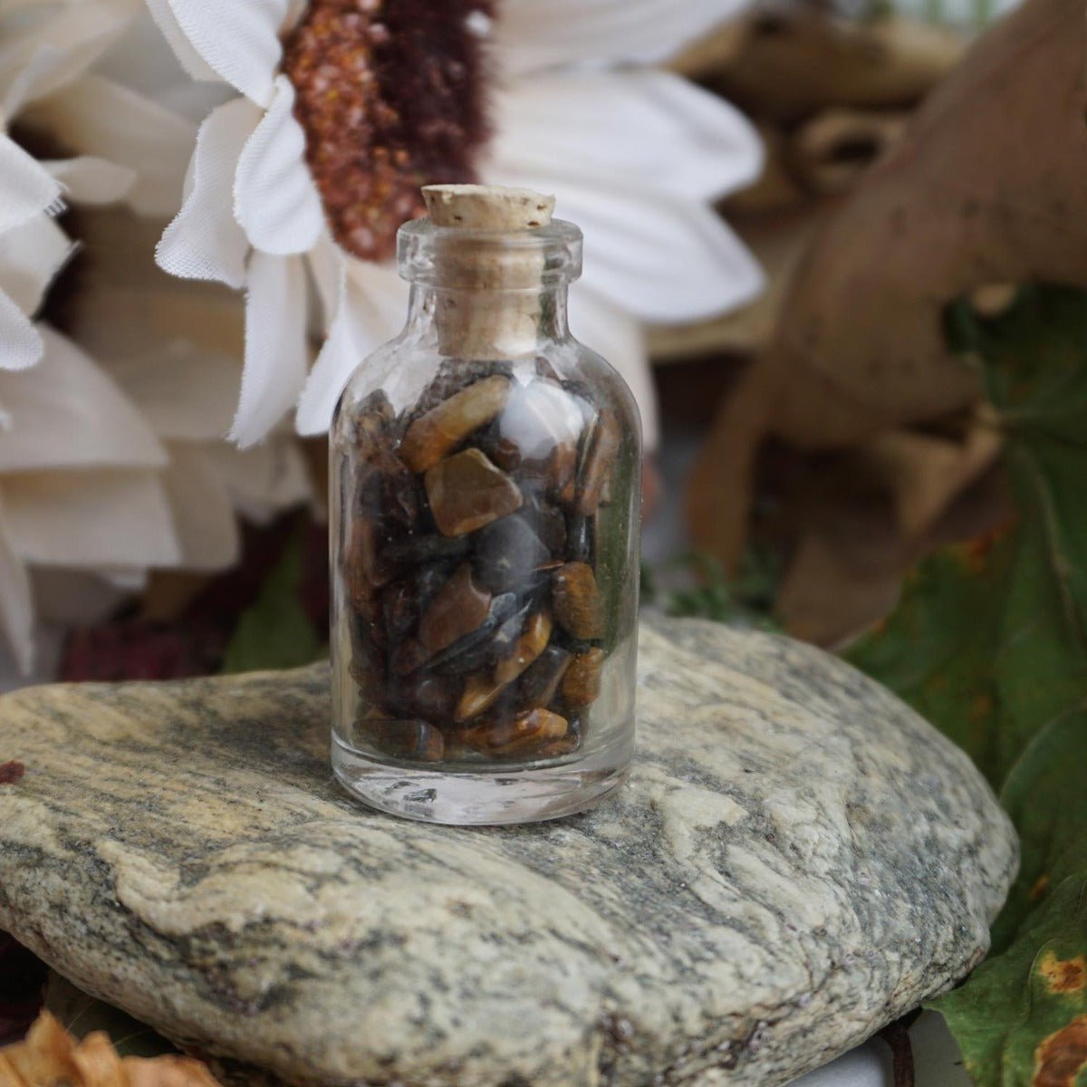 Tigers Eye Chips in Glass Bottle 0706 Gemstone Factory