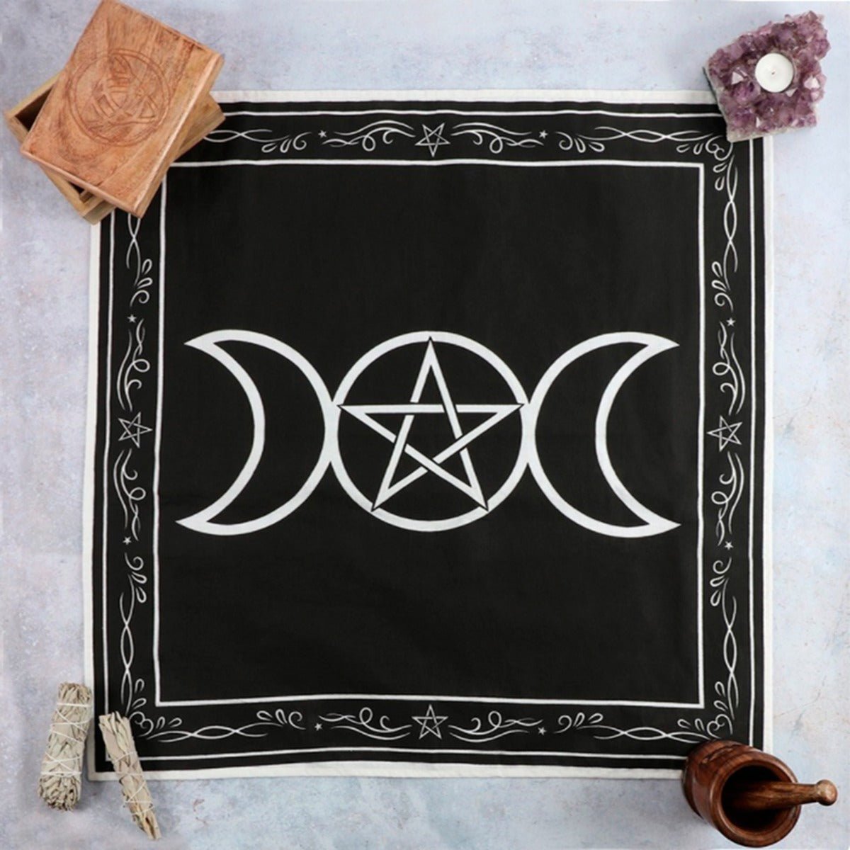 Triple Moon Pentacle Altar Cloth 27.5 inches - 13 Moons