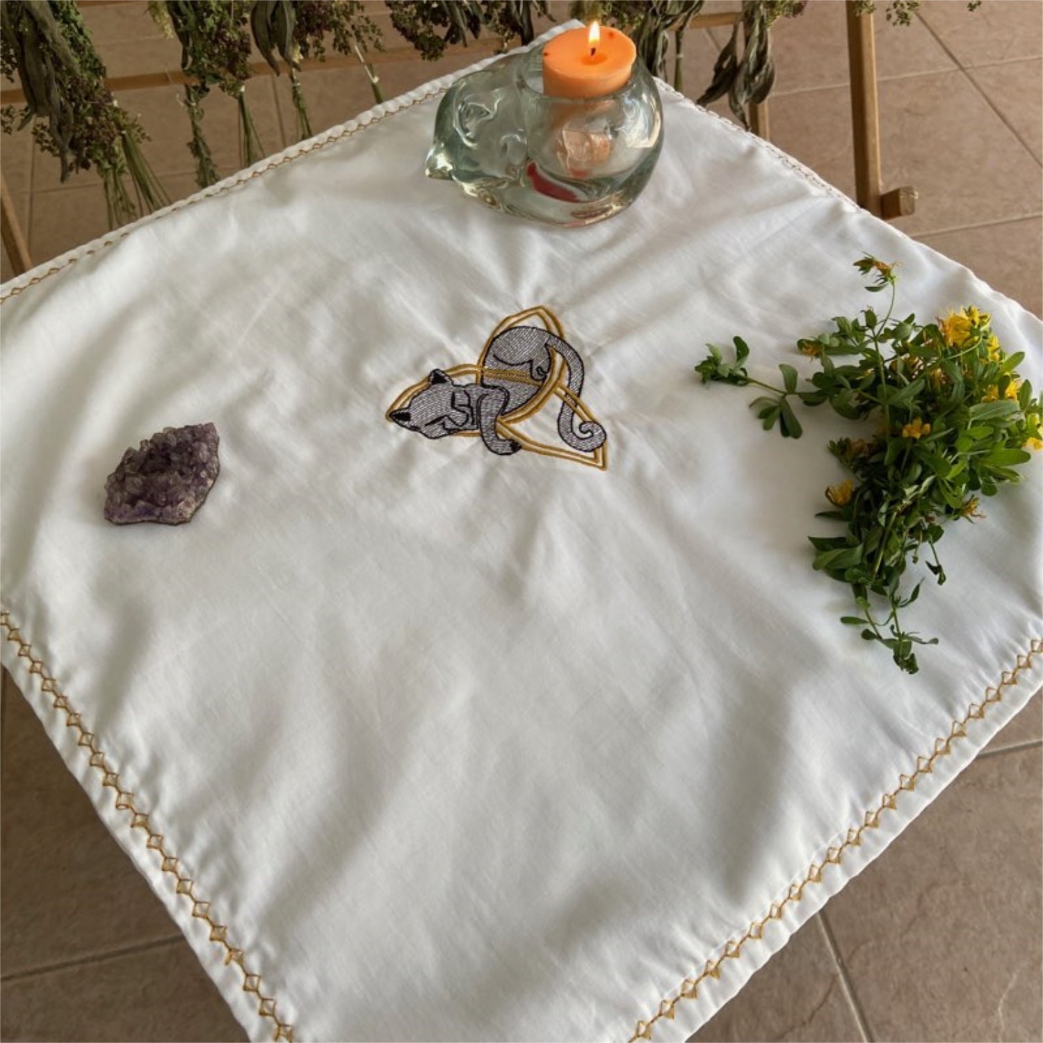 Triquetra Cat Ritual Altar Cloth - 13 Moons