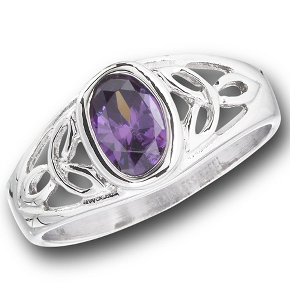 Triquetra Ring with Purple Setting - 13 Moons