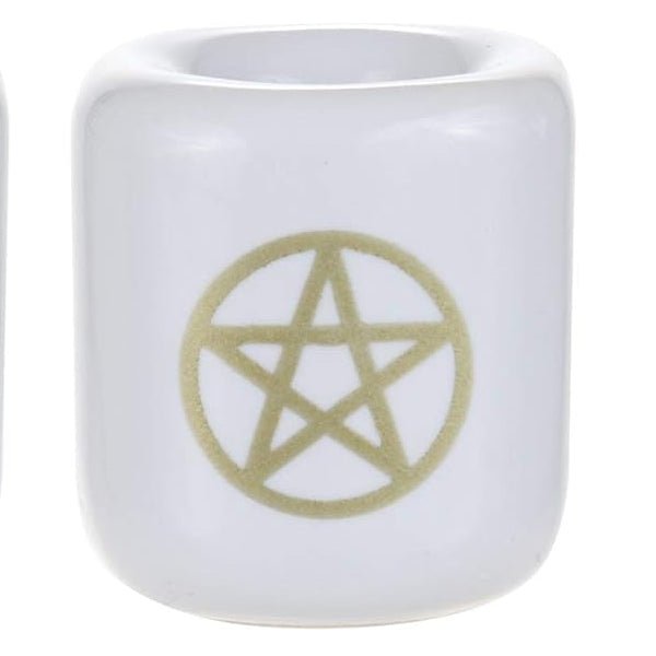 White with Gold Pentacle Chime Holder - 13 Moons