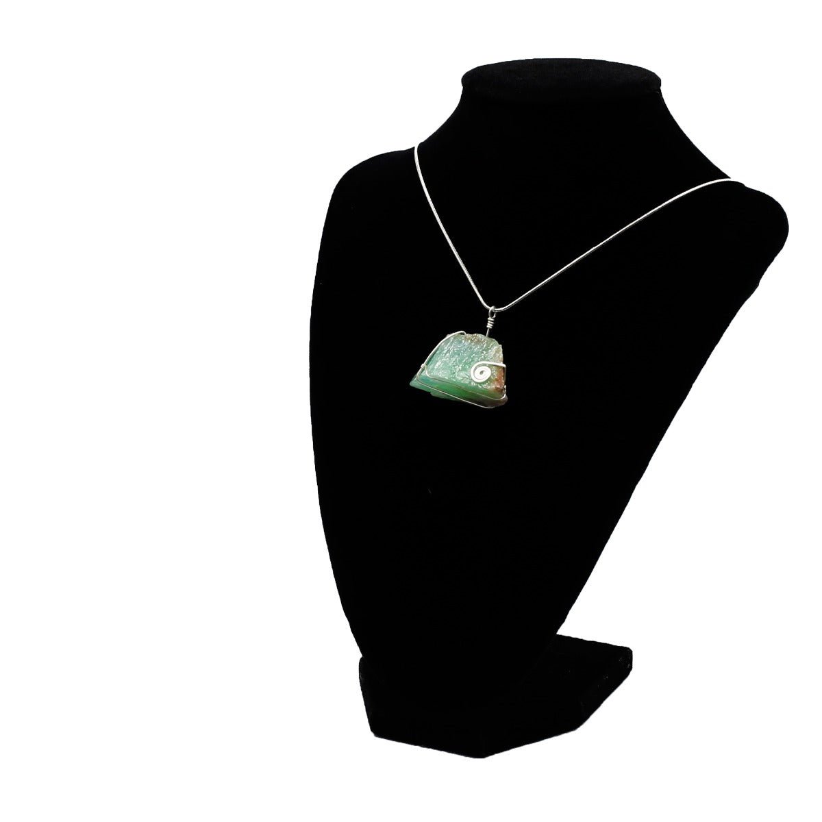 Wire-wrapped Swirl Green Calcite Necklace - 13 Moons