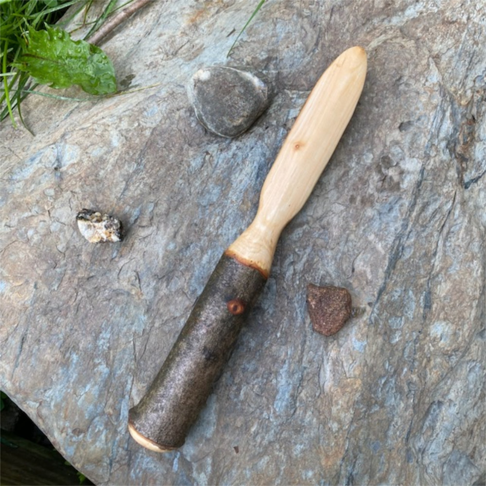Wood Athame with Bark Handle - 13 Moons